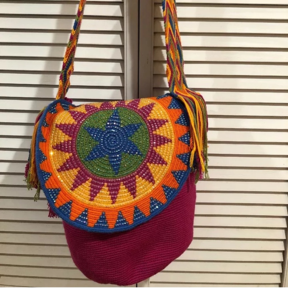 Wayuu tribe large hot pink crossbody bag multicolor jeweled now taking offers!